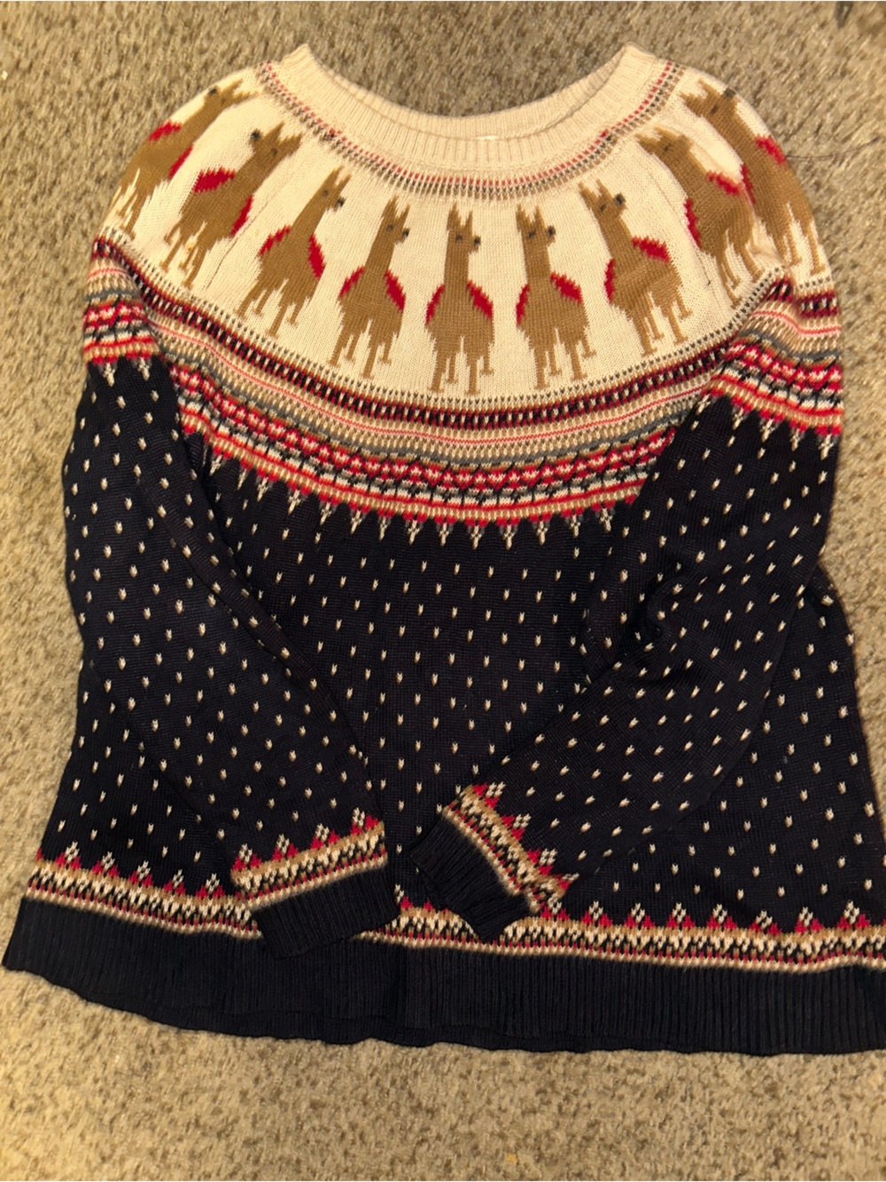 Vintage CJ Banks Navy Fair Isle Crewneck Sweater with Alpacas 🦙